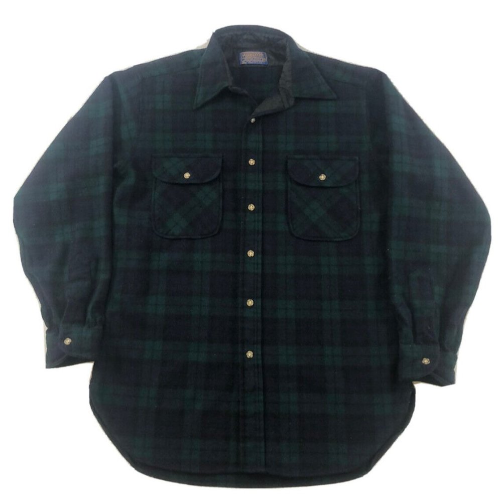 VTG Pendleton Mens Flannel Shirt Green Plaid Checks Virgin Wool Size Mens MEDIUM
